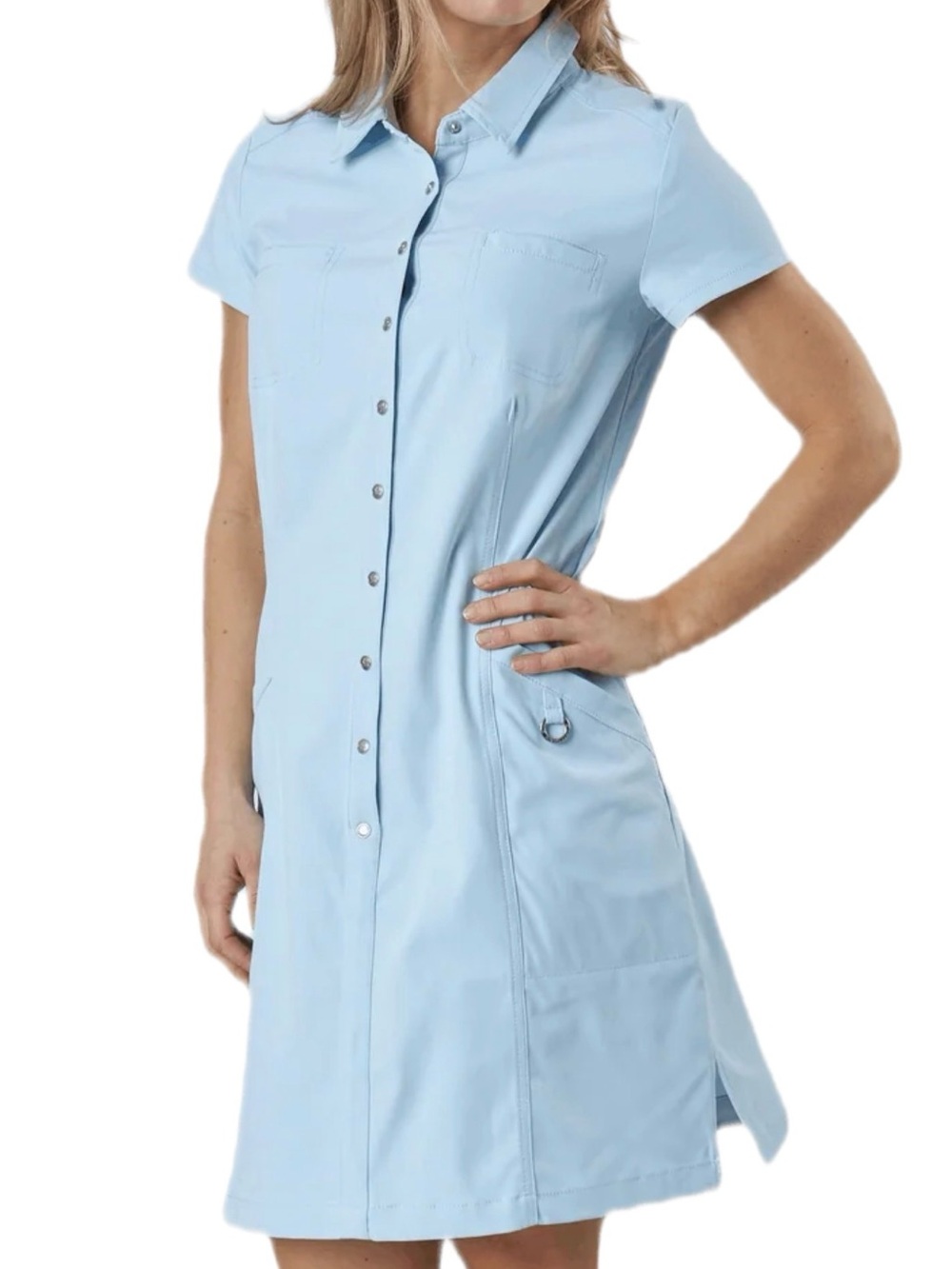 DAILY SPORTS Light Blue Short Sleeve Button-Up Mini Dress XS